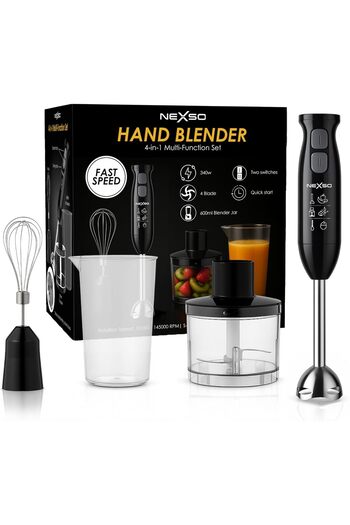 NEXSO 4-in-1 Hand Blender – Powerful Stick Blender with 860ML Chopper, 600ML Beaker, Egg Whisk & I