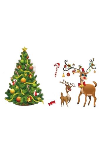 OEM Set 2 Decorative Window Stickers for Christmas, Merry Christmas, Reindeer, Christmas Tree, Mark-Free