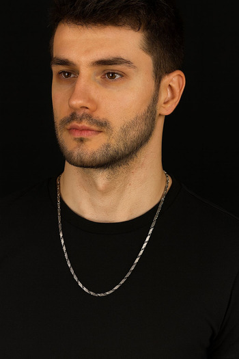 Jaida Moda Men's Silver Color Diamond-Cut Steel Necklace – 60 cm Stainless Steel