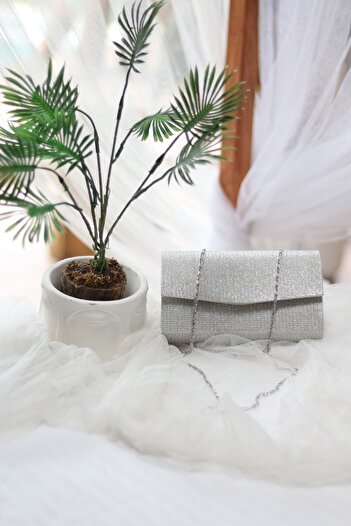 H&D COLLECTİON Women's Glitter Silver Mini Box Shoulder Bag