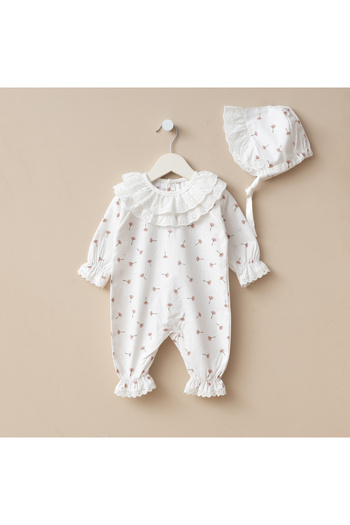 Minimus Baby Girl Newborn Cotton Romper Set Hospital Release Woven Fabric Floral Baby Set