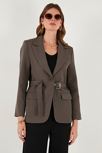 Lela Regular Fit Double Breasted Collar Belted Blazer Jacket Jacket 6839367