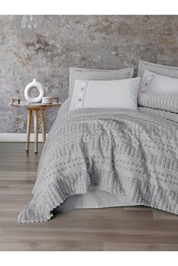 ŞENER HOME Cottonbox Limi Double Bed Cover Duvet Cover Set Siva Gray