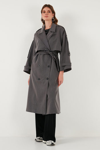 Lela Oversize Fit Double Breasted Collar Buttoned Belted Long Trench Coat Trench Coat 6839476