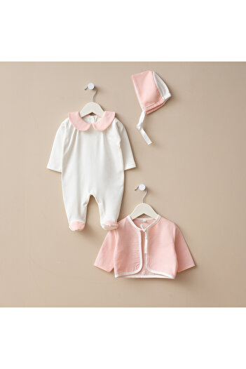 Minimus Newborn Baby Girl Cardigan and Booties Jumpsuit with Snaps at the Bottom Bonnet Newborn Baby 0-6 Months