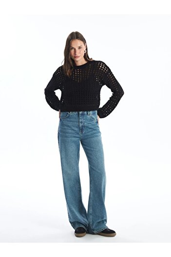 LC Waikiki Crew Neck Openwork Long Sleeve Women's Knitwear Sweater