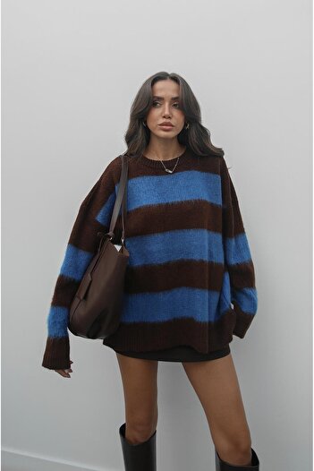 Havoş Brown Striped Sweater with Raised Lines