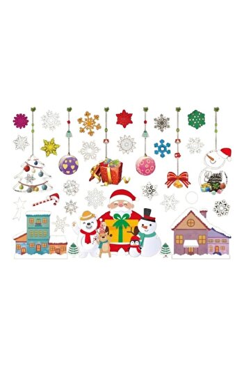 OEM Christmas Window Stickers with Santa Claus, Snowman, House, 61 x 72 cm, Multicolor