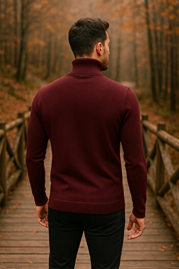 NO4 Men's Patterned Full-Neck Knitwear Sweater - Stylish and Winter-Friendly Model with Fishmouth Collar
