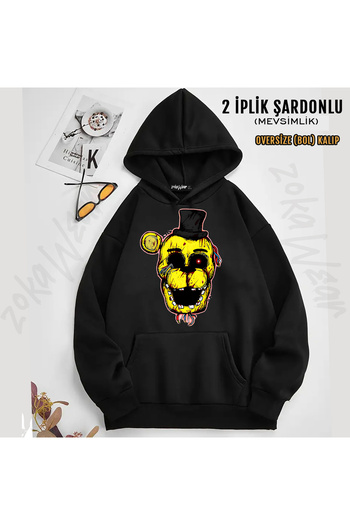 ZOKAWEAR Bloody Golden Freddy Fnaf Design Printed Hooded Sweatshirt (2 Thread)