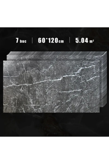 MallDeco Self-Adhesive Floor Panels, Graphite Marble Style, Set of 7