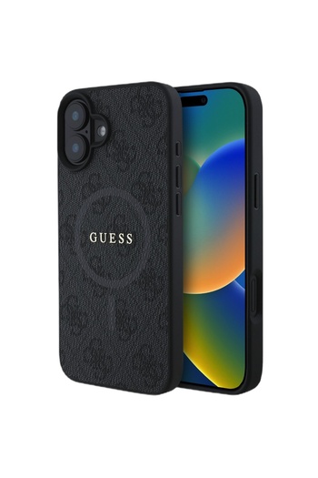 Guess Case PU Leather 4G Colored Ring MagSafe iPhone 16 Black