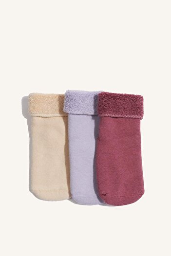 DeFacto Baby Girl Anti-Slip Sole 3-Piece Cotton Long Socks F6734A5Ns