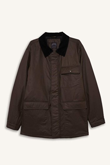 DeFacto Relax Fit Comfortable Fit Polo Neck Velvet Collar Inner Pocket Detailed Seasonal Coat F4946Ax25Wn