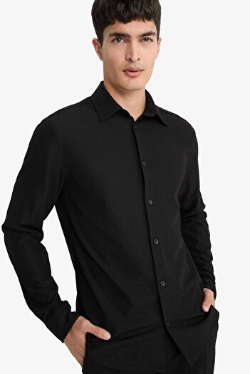 DeFacto Slim Fit Slim Fit Polo Neck Combed Cotton Long Sleeve Shirt E9061Ax25Au