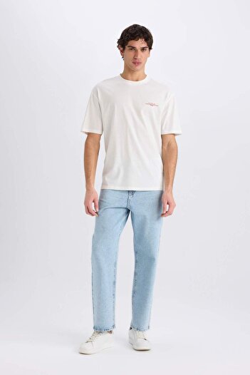 DeFacto 100% Cotton Boxy Fit Crew Neck Printed Short Sleeve T-Shirt E0591Ax25Sm