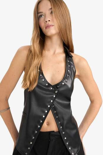 DeFacto Halter Neck Faux Leather Vest G2452Ax25Au