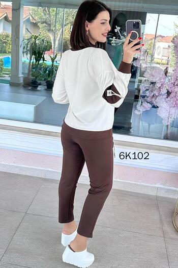 İnce Topuk V-Neck Embroidered Modal Suit 6K102