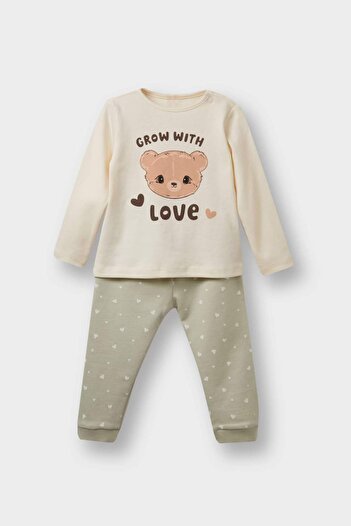DeFacto Baby Girl 3-Piece Set Hooded Snap Cardigan Printed Long Sleeve T-Shirt Bottom F4629A525Au