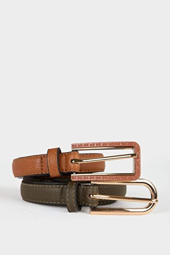 DeFacto Women's Faux Leather 2-Piece Casual Belt F4808Axns