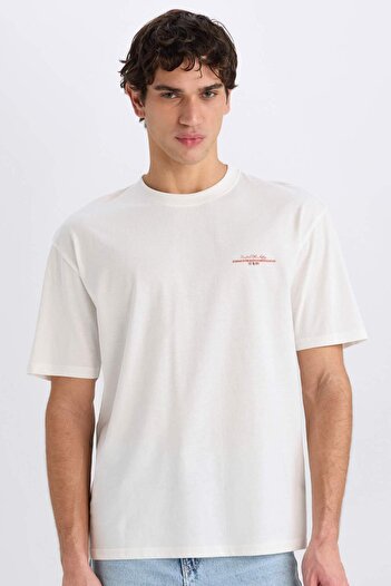 DeFacto 100% Cotton Boxy Fit Crew Neck Printed Short Sleeve T-Shirt E0591Ax25Sm