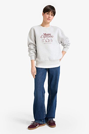 DeFacto Relax Fit Crew Neck Printed Thick Sweatshirt G2152Ax25Wn