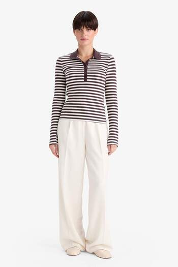 DeFacto Slim Fit Slim-Fitting Polo Neck Striped Ribbed Camisole Long Sleeve T-Shirt F7808Ax25Au