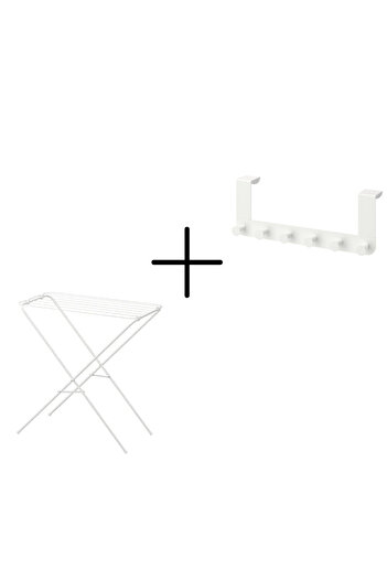 IKEA JÄLL Drying Rack & ENUDDEN Over-the-Door Hanger Set, Space-Saving Laundry Organizer, White