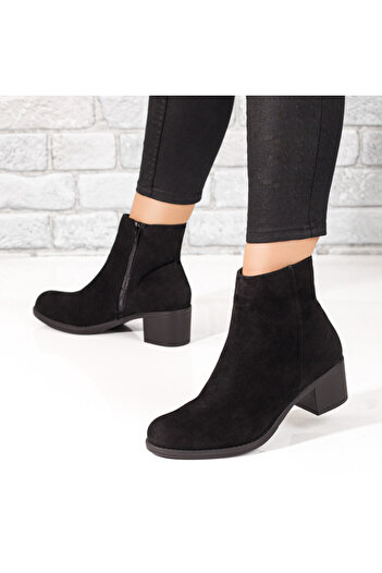 BMoD Women's black suede leather suede ankle boots with a thick heel MOD06258
