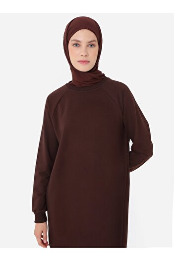 Benin Crew Neck Raglan Sleeve Sweatshirt - Brown -