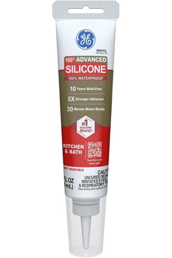 GE Advanced Silicone Caulk for Kitchen & Bathroom - 100% Waterproof Silicone Sealant, 5X Stronger Ad