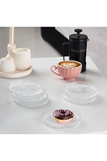 STOREMAX Dream Patterned Upright Plate - Set of 6 Glass Serving Plates for Pastries, Cookies, Cakes, Treats - 12 cm Po