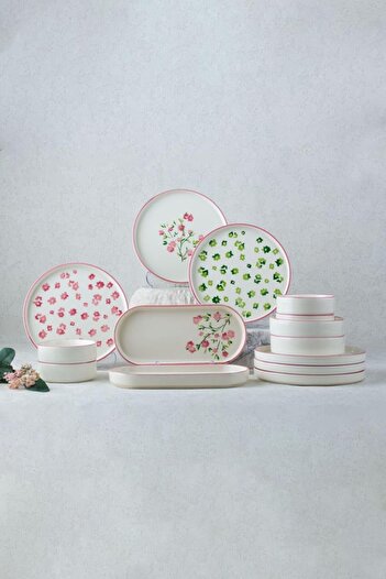 STOREMAX Ceramic 14 Piece Breakfast Set for 6 People with Berthe Flower Design & Breakfast Set