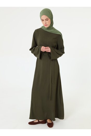 Refka Side Tie Detailed Hijab Dress - Khaki -