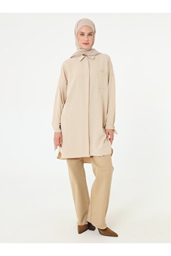 Refka Tunic with Cuff Tie Detail - Stone Color -