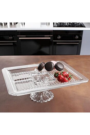 STOREMAX Candy madlen series 4 compartment glass footed presentation plate, 35.6 x 30.6 x 12.3