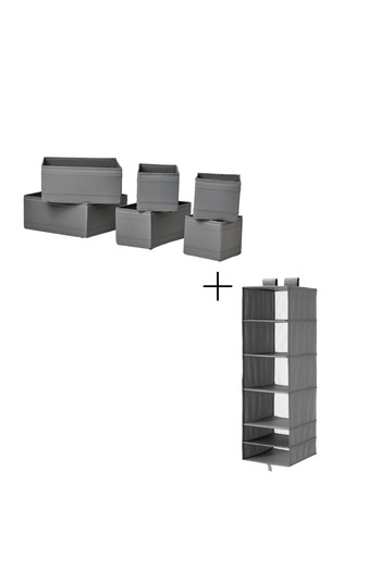 IKEA SKUBB Storage Box Set of 6 and Hanging Organizer 6 Compartments Dark Grey Closet Set