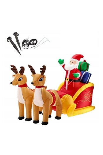 Selgot Inflatable Santa Claus with Sleigh and Reindeer, LED Lighting, 235 cm
