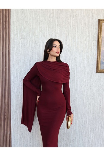 ESRAHELVACI Shawl Collar Shoulder Gathered Dress