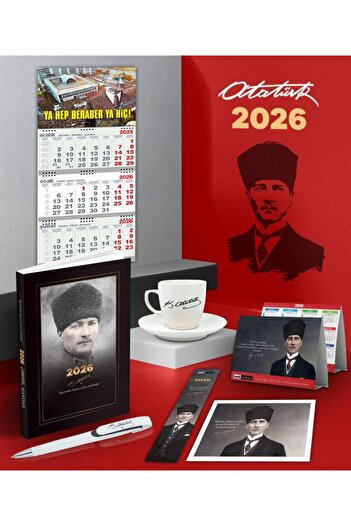 Halk Kitabevi 2026 Дневник на командира Ататюрк - Календар за стена - YHBYH - Метална ролкова химикалка и чаша за кафе Signature