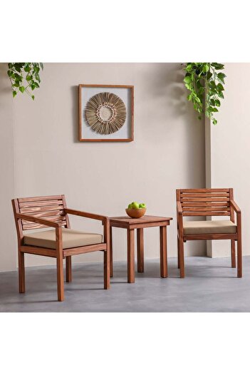 Danube Home Coral Wooden Balcony Set 2+1 - Brown Outdoor Furniture with 1 Year Warranty - UAE