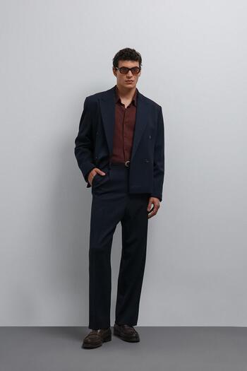Antioch Navy Blue Double Breasted Relax Crop Fit Blazer Jacket