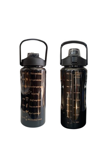 Saban Black, Set of 3 - Flask Set with Stickers and Straws - 2000ml, 900ml, 300ml