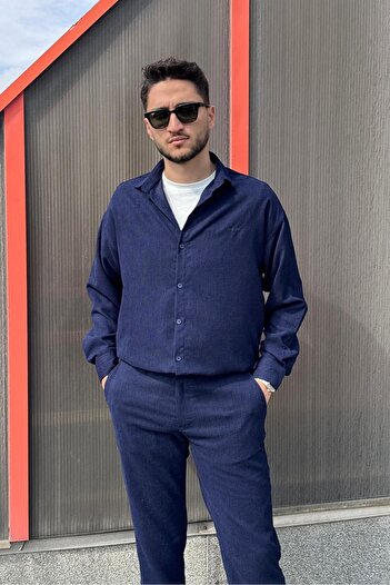 inpool Erkek, dokuma kadife, Regular-Fit, Old Money Culture, gömlek-pantolon takım G16-305