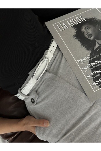 LİA KEMER Silver Buckle Women's Waist Belt with Oval Accessories, Casual Belt, Jacket Belt, Pants Belt