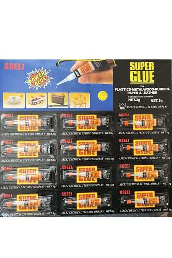 Aseej Super Glue Tube 12-Pack – Clear, Fast-Drying, Extra-Strong Adhesive for Plastic, Metal, Wood