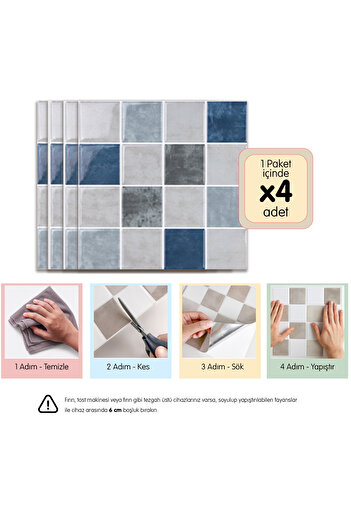 Stickez Tiles 3d Kendinden Yapışkanlı Duvar Karosu 30,5 cm x 30,5 cm (4 ADET) 0,371 m²