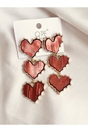 COCOSH TAKI Gold Color Brown Pearlescent Heart Model Long Evening Dress Earrings