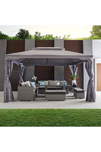 Danube Home Roma Aluminium Gazebo 3x4m with Curtains & Mosquito Nets - Grey, Durable Polyester, 1 Year Warranty