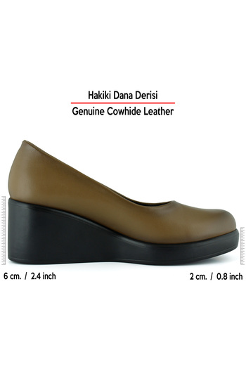 Erkan Saçmacı Mabel Walnut Genuine Cowhide Leather Round Toe Wedge Heel Casual Shoes